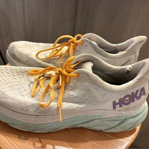 Hoka Women's Cream Athletic Shoes with Yellow Laces